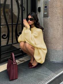 Áo len nữ dáng rộng cổ tròn, kiểu dáng tối giản, màu trơn, phong cách retro, hoàn hảo cho năm mới, Giáng sinh và Ngày Valentine. - lòng đỏ - Xem 8