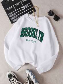 HoodieINAWLY Letter Graphic Thermal Lined Sweatshirt,Long Sleeve Tops Graduation,Back To School Fits,Graduation,Teacher Fits For Women,Back To School Pullover Fall FitLoose And Comfortablewinter Clothes For Women - 白色 - 查看 6