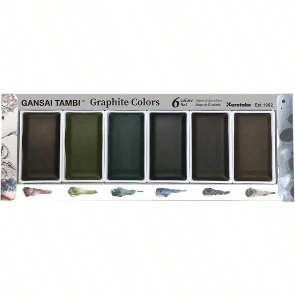 Kuretake Gansai Tambi GRAPHITE Colors 6 Color Set Watercolor Paint Set Ideal For Calligraphy Illustrations Brush Lettering Fineart And More Black Sumi Ink Color Made In Japan MC20GR 6V