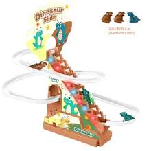 恐龙过山车玩具、恐龙爬梯音乐玩具、恐龙赛道、电动赛道游戏自动攀爬器、带恐龙迷你车的爬梯玩具、圣诞节、万圣节和新年礼物（不含电池） - 彩色 - 查看 14