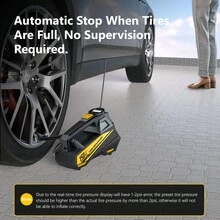 Carsun Portable Tire Inflator Pump, Suitable For Car Tires - Auto Accessories, 150PSI 12V DC Auto Inflator With Digital Pressure Gauge, Emergency LED Light For Bicycle, Balloon, Yellow - Wired - View 3