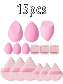 16 Pieces Of Cosmetic Sponge Set, Including 3 Pieces Of Cosmetic Sponge, 3 Pieces Of Mini Cosmetic Sponge, 3 Pieces Of Powder Puff, 3 Pieces Of Mini Powder Puff, 3 Pieces Of Mini Finger Air Cushion Powder Puff And 1pc Cosmetic Bag, Made Of Super Soft Velvet, Used To Create A Flawless, Cake Free Appearance, Suitable For Liquid, Cream And Powder. - Multicolor - View 17