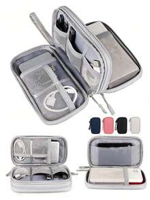 1pc/Set Double Layer Digital Accessories Storage Bag, Multi-Functional Organizer Pouch, Nylon Multi-Pocket Handbag Organizer, Mesh Design, Large Capacity, Dual Zipper Big Bag, Waterproof Portable Electronics Organizer Bag