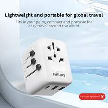PHILIPS Kit adaptador de viagem multipaís com 4 portas USB inteligentes, ideal para viajantes a negócios e famílias, estação de carregamento de mesa, compatível com as especificações mais comuns. SPB1005B/93 - Ver 2