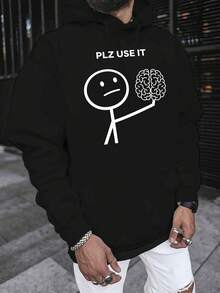 Sudadera Casual de Invierno de Una Pieza, Camisa de Manga Larga de Color Sólido para Hombre, Sudadera Formal con Gorro Gratis - Moda Americana, Adecuada para Adolescentes - Negro - Ver 3