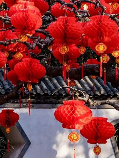 10pcs/20pcs/30pcs Vibrant Red Chinese Lanterns Decorations - Traditional Round Design, Suitable For Indoor/Outdoor Hanging, Great For New Year, Chinese New Year And Holiday Celebrations