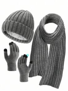 Winter Hat Long Scarf Touchscreen Gloves Set Thermal Lined Warm Knit Beanie For Wo Women Clothing Winter Valentines Gift - Three-piece Set (without Ball) - View 13