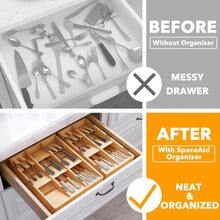 TFKI Bamboo Silverware Drawer Organizer Need 3" Deep Drawer Kitchen Utensil Tray Holder Organizer For Flatware Cutlery Spoon And Knives Storage Organization (9 Slots) - Natural9Slots - 查看 2