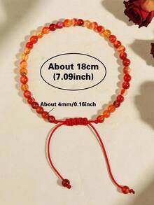 4mm Carnelian Women Adjustable Bracelet, Stability, Courage, Vitality Crystal Bracelet, Emotional Calming Boho Style Healing Meditation Jewelry Gift - Red - View 2