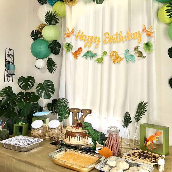 Dinosauriefestdekorationer Dinosauriebanderoller Grön Grattis på födelsedagen-banderoll Pojkars födelsedagsbanderoll Dinofesttillbehör
