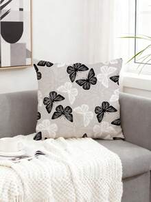 1pc Velvet Pillow Cover (Pillow Insert Not Included), Leaf Print, Suitable For Sofa, Bed, Car Seat, Window Seat, Loveseat, Living Room, Bedroom, Floor, Bench, Office, Cafe Etc. For Autumn Home Decor. Soft Fabric, Hidden Zipper, All Season Use. Pillow Cover (Pillow Insert Not Included), Machine Washable. - Black and White - View 2