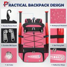 Baseball Bag For Youth & Adult Lightweight Softball Bat Bag With Shoe Compartment, External Helmet Holder And Fence Hook Waterproof Baseball Backpack Hold T-Ball, Bat And Softball Equipment - 粉色 - 查看 2