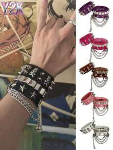 Pulseira de Couro PU Estilizada, Acessório de Pulseira de Dança de Rua com Caveira Única, Pulseira de Hip-Hop, Joia, Pulseira de Festa, Presente de Feriado.