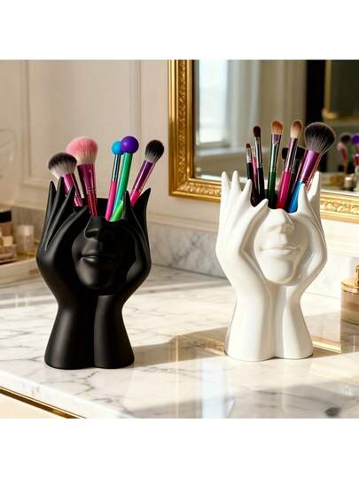 Human Body Art Makeup Brush Holder & Storage Box - Hands-Free Face/Body Part Storage Box, Desk-Mounted Plastic Sculpture Style Stand, Suitable For Vanity, Bathroom, Salon - Decorative Makeup Brush Display Rack, With Polishing (No Tools Assembly Required), Storage & Organization, Cosmetic Storage & Organization, Bathroom Storage & Organization