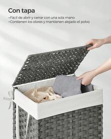 SONGMICS Cesta de Almacenamiento, Cesta de Lavandería de 90 L con Tapa, Plegable, Bolsas de Tela Extraíbles y Asas, para Mantas, Ropa, Salón, Dormitorio, Lavadería, Gris - Gris - Ver 2