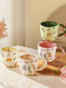 350毫升自然风碎花陶瓷杯、朋友杯、动物主题早餐杯、拿铁艺术卡布奇诺杯、情侣礼品套装 返校季 返校季 - 彩色 - 查看 9
