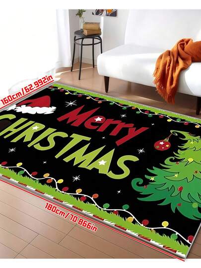 Christmas Welcome Mat - Red And White Striped, Featuring Santa Hat, Tree And Bell Design, Non-Slip, Easy To Clean, Stain Resistant, Machine Washable Carpet, Suitable For Living Room, Bedroom, Kitchen, Office, Perfect Holiday Decor