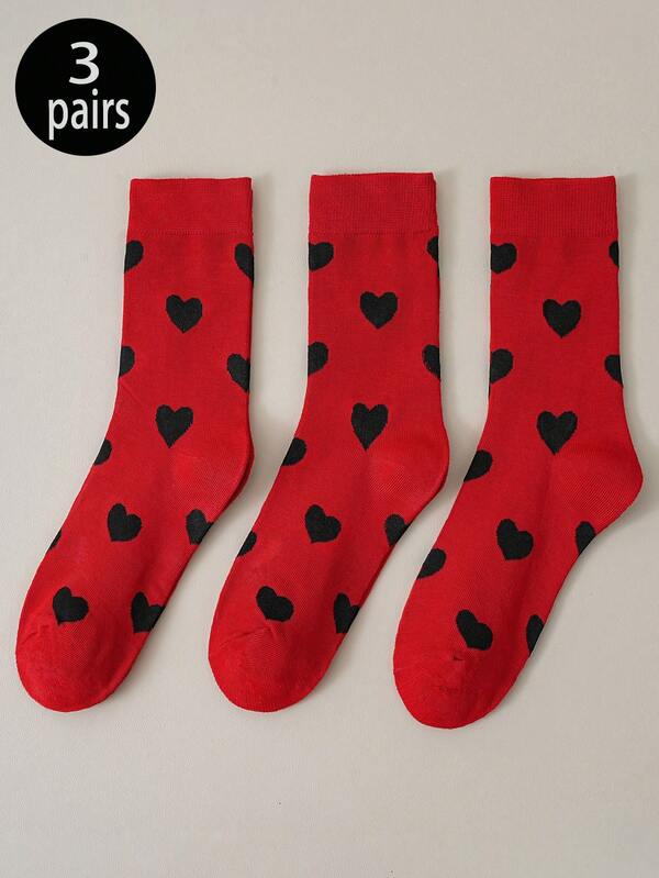 3 pares de calcetines de mujer con estampado de corazón, estilo casual y versátil para el colegio, calcetines deportivos hasta el tobillo, cómodos y suaves, adecuados para uso diario casual, deportes, hogar, trayecto, fiesta, regalos, todas las ocasiones y estaciones, calcetines de San Valentín, los mejores calcetines de San Valentín para mujeres, primavera/verano/otoño/invierno