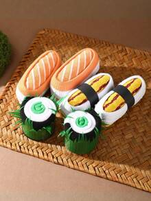 3 Pairs Novelty Sushi Themed Mid-Calf Socks Gift Box, 2026 Spring/Summer New Unisex Sports Socks, Imaginative Food-Inspired Creative Design, Knitted Fabric, Tall & Thick Soft Comfortable, Perfect For Easter/Birthday/Thanksgiving/Halloween/Christmas/Carnival/Valentine's Day/Family Gathering/Party, Quirky Abstract Daily Casual Wear - Multicolor - View 10