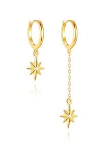 1件星形爱心925纯银耳环，女士垂坠耳环，简约饰品，耳钉式，平底，适合日常佩戴、婚礼、派对、订婚等场合，精致珠宝。