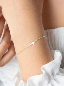 1pc Elegant Minimalist Cross Chain Bracelet, Suitable For Women's Daily Wear Or As A Gift For Girls - Silver - View 8