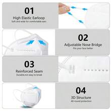 KN95 Face Mask 50 PCS Breathable Protection Masks Individually Wrapped 5-Ply KN95 Black Masks Cup Dust Safety Masks - White - View 3