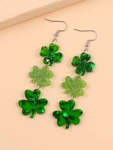 2 chiếc khuyên tai Acrylic hình cỏ ba lá xanh tối giản ngày lễ Thánh Patrick dành cho nữ - màu xanh lá - Xem 8