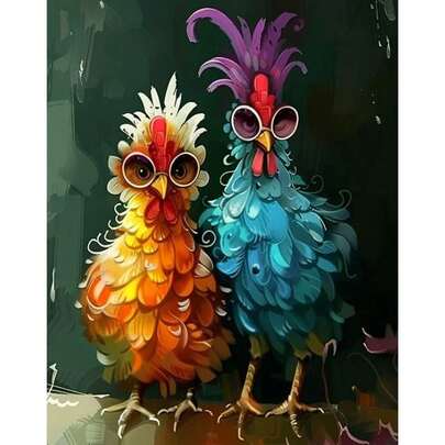 1 Stück DIY Malen nach Zahlen für Erwachsene, 16x20 Inch Leinwand Malset, humorvolle Hühner Acryl Kunstset für Anfänger, Hobbykünstler, rahmenlos für Wanddekoration Zuhause