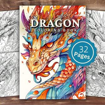 The Legend Of The Dragon - Fashionable Stress-Relief Adult Coloring Book, Upgraded Deluxe Version 32 Pages Thick Paper, Suitable As A Gift For Birthday, Party, Halloween, Thanksgiving, Christmas, Mother's Day, Valentine's Day