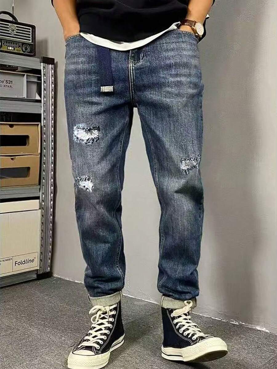 Men's Stretch Denim Jeans, Slim Fit Casual Pants, Fashion & Leisure - Dark Wash - View 1