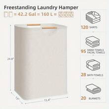 1/2pcs Set Large  Foldable Laundry Basket With Bamboo Handles, Waterproof Freestanding Clothes Hamper For Laundry Room, Bedroom, Dorm - Beige & Black - 白色 - 查看 7