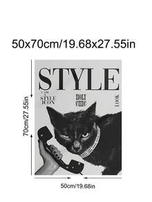 1幅现代光学错觉动物墙画，黑白条纹猫咪图案，黑猫帆布海报，《我是时尚偶像》杂志猫咪图案，情侣礼物，卧室装饰，客厅装饰，办公室装饰，宿舍装饰，墙面艺术，墙面装饰，家居装饰，房间装饰，帆布墙画，海报，带框墙画，可选画框 - 彩色 - 查看 18