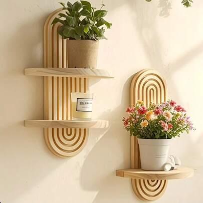 1pc Bohemian Arch Wall Hanging Rack, Wooden Floating Shelf, Wall Mounted Candle Holder, Boho Style Decor Display Rack - Natural Wood Handmade Aromatherapy Holder, Vase Rack, Bohemian Style Wall Decor - Sturdy & Durable, Space Saving, Easy To Install, Non-Slip, Multi-Purpose - Suitable For Living Room, Bedroom, Bathroom, Dining Room, Entryway, Balcony, Home Office