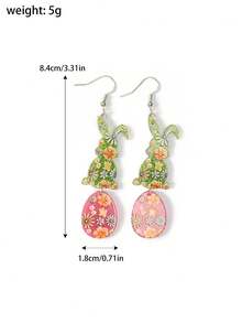 1 Pair Cute Flower Printed Acrylic Celebration Easter Egg Rabbit Hare Drop Earrings For Women Girl For Easter Day Festival Gift Smooth Surface Accessories Jewelry