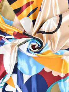 时尚印花女士方巾，休闲防晒头巾，大号围巾/披肩 - 橘色 - 查看 3