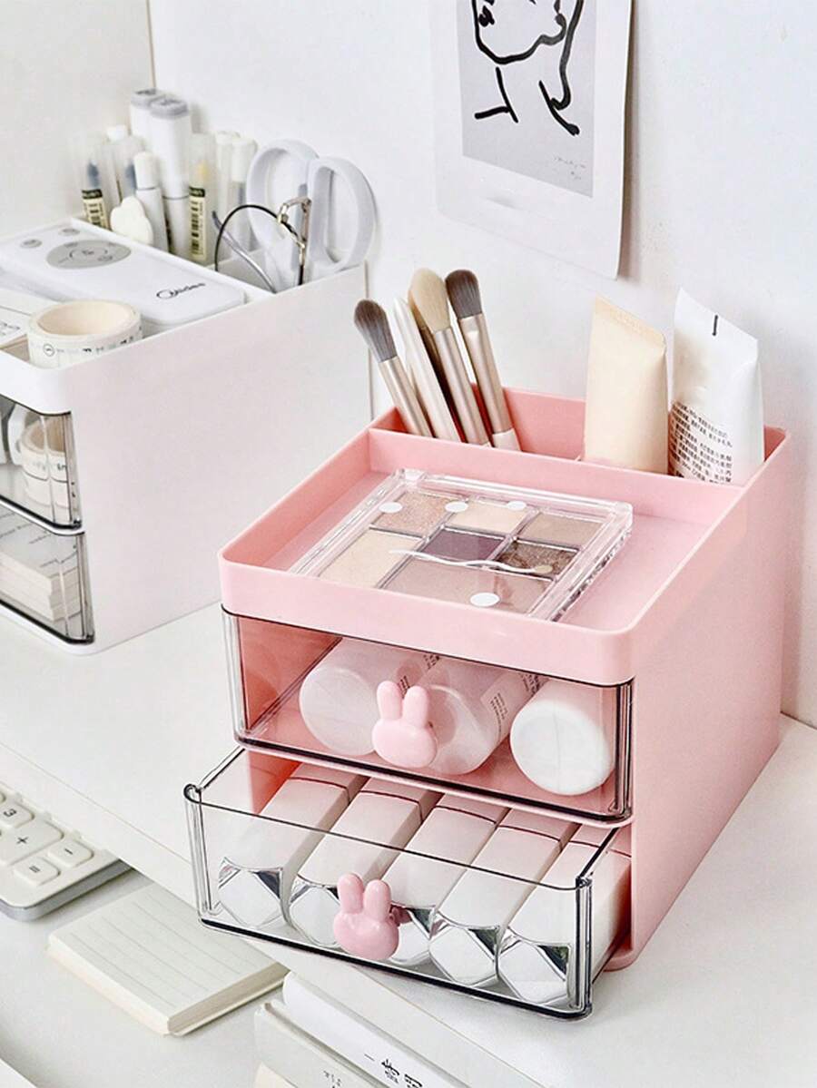 1pc Cute Rabbit Multi-Function Desktop Storage Box - Large Capacity Makeup, Pen And Tool Storage Box, Desktop Organizer - Multicolor - View 1