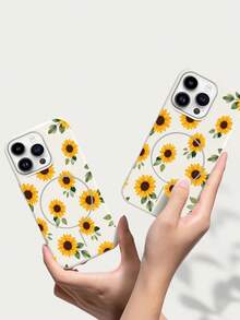 Custodia magnetica opaca per iPhone 16 Pro Max, 15 Pro Max, 11, 12, 13, 14 Pro Max, 14 Plus, 16 Plus. Custodia protettiva in TPU a forma di girasole, scocca morbida e antiurto.