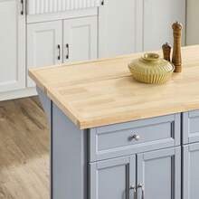 FKW71 Kitchen Island With 4 Hidden Wheels, Kitchen Trolley With Extendable Stainless Steel Worktop, Kitchen Cabinet, Serving Trolley, Wood, Dimensions (W X H X D): Approx. 115 X 92 X 46-71 Cm - Grey - View 9