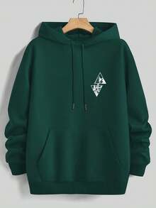 男士休闲简约街头户外山地印花宽松保暖连帽卫衣 | 时尚长袖上衣 - 綠色 - 查看 6