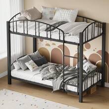 Metal Twin Bunk Bed, Heavy Duty Bunkbeds Frame With Arched Guardrail And Safety Ladder, Space-Saving Sturdy Bed For Kids Boys Girls, No Box Spring Needed - màu đen - Xem 6
