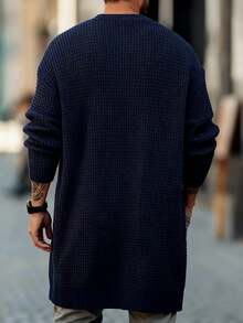 男士宽松针织开衫，长袖V领口袋休闲毛衣外套，秋冬款 - 寶藍色 - 查看 2