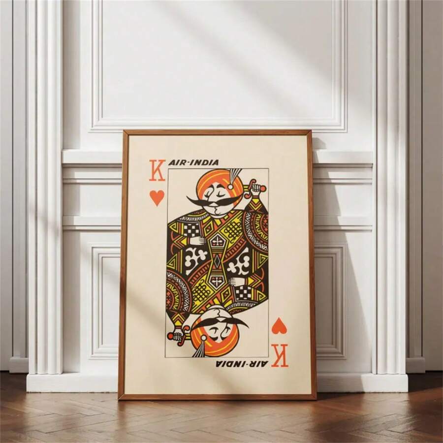 1 张印度航空“红心国王”海报，复古旅行艺术，时尚海报，墙面艺术，墙面装饰，现代简约风格海报，客厅和卧室装饰，浴室装饰，理想礼物，不含画框 - 彩色 - 查看 1
