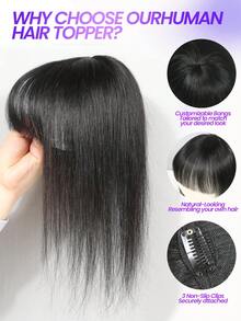 T-Shaped Human Hair Topper Wig Clip-In With Bangs - Human Hair Straight Topper For Women - Natural Black Clip-In Hair Extensions For Thinning Hair T-Part Coverage Daily Use Silky Smooth & Versatile Styling 8-10 Inch Natural Black - Natural Black - View 5
