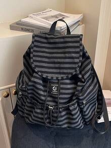 1pc Minimalist Large Capacity Multi-Pocket Striped Backpack - Multicolor - View 2