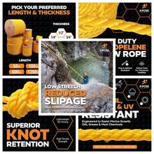 Yellow Twisted Polypropylene Rope, 1/4" Thickness X 100' Length Heavy Duty Poly Ropes For Outdoor And Marine Use, Yellow Rope For Visibility & Safety - Yellow - Pack Of 1 - View 1