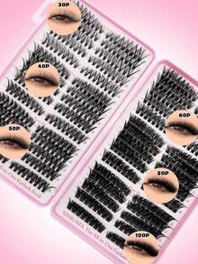 Large-Capacity Lash Clusters Kit, 540 Pcs Eyelashes Clusters Extensions Kit 10-18mm Individual Lashes D Curl Fluffy Wispy False Eyelashes DIY (30D+40D+50D+60D+80D+100D Kit 10-18mm) - Black - View 3