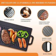 (40 * 20cm) Plancha de Hierro Fundido,2-in-1 Comal Reversible, Plancha Hierro Fundido Reversible,Parrilla Acanalada,Mano Antiquemaduras,antiadherente,Adecuado para Estufas de gas - 1 - Ver 1