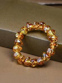 1 件独特琥珀蜂蜡手链 - 手工制作的天然宝石首饰 DIY 蜂蜡琥珀串珠弹性手链，男女皆宜，适合日常佩戴