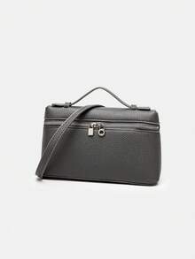 1pc Plain Litchi Pattern PU Leather Square Handbag, Women Fashion Small Shoulder Bag For Daily Commute - Multicolor - View 8