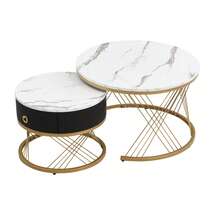 Elegant Folding Coffee Table: Decorative Look, Gold Decoration, Side Table With Drawers - Set Of 2 - 白色+中密度纖維板 - 查看 2